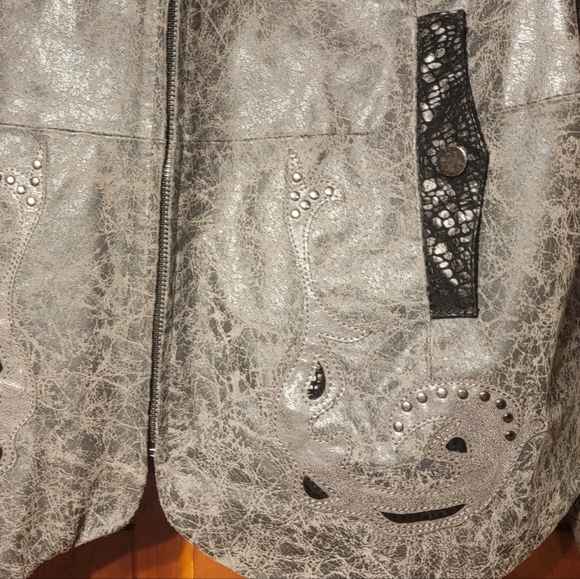 Chi by Faichi SzXl Leather Gorgeous Gray marbled Western jacket - Picture 2 of 5